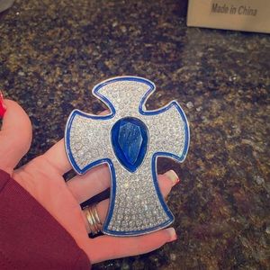 Rhinestone adorned cross belt buckle